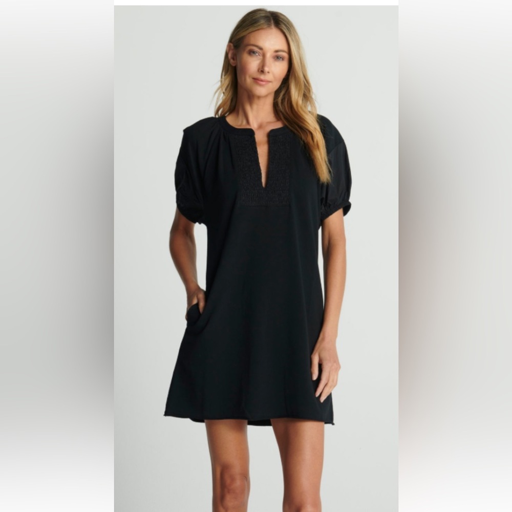 Sundays Navy Puff Sleeve Mini Sundress